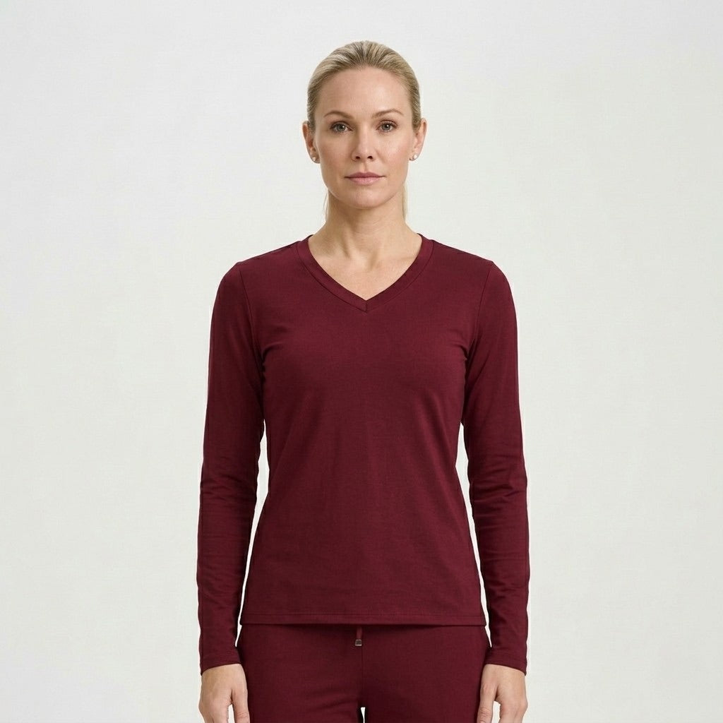 Burgundy Long Sleeve V-Neck Thermal Shirt