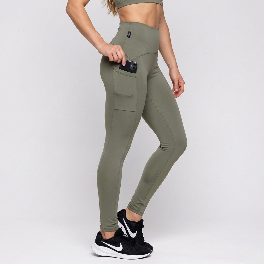 High-Waisted Leggings with Pocket – Green