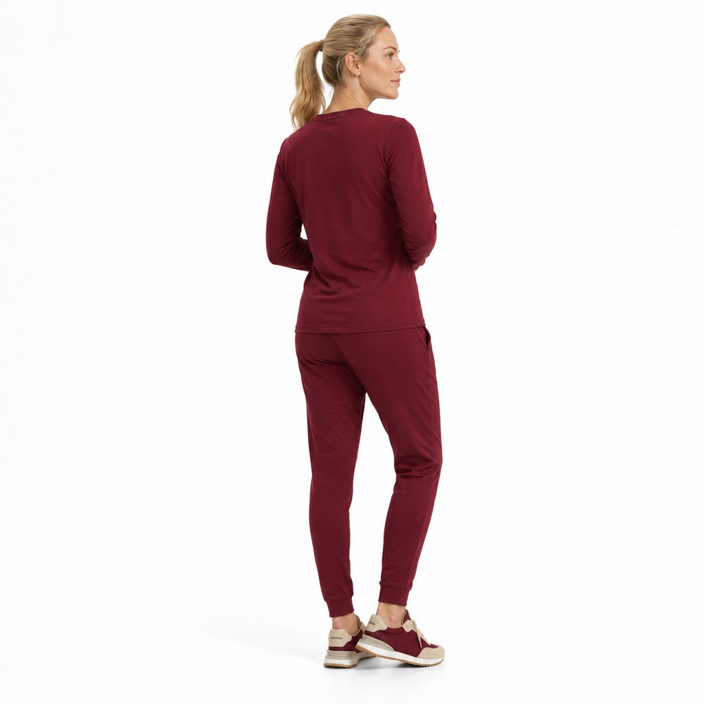 Playera Térmica de Manga Larga con Cuello V – Vino para mujer, vista 3