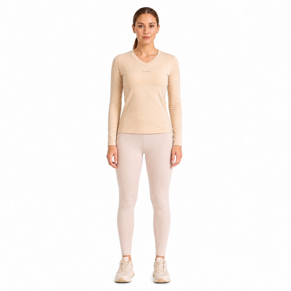 Playera Térmica de Manga Larga con Cuello V – Nude para mujer, vista 2