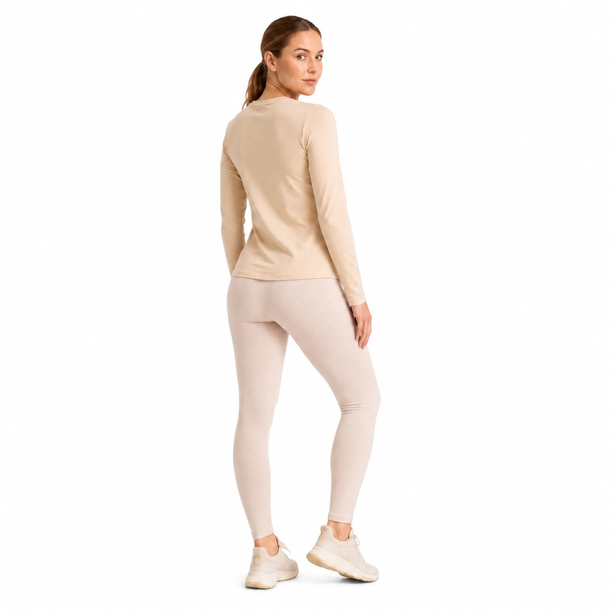 Playera Térmica de Manga Larga con Cuello V – Nude para mujer, vista 3