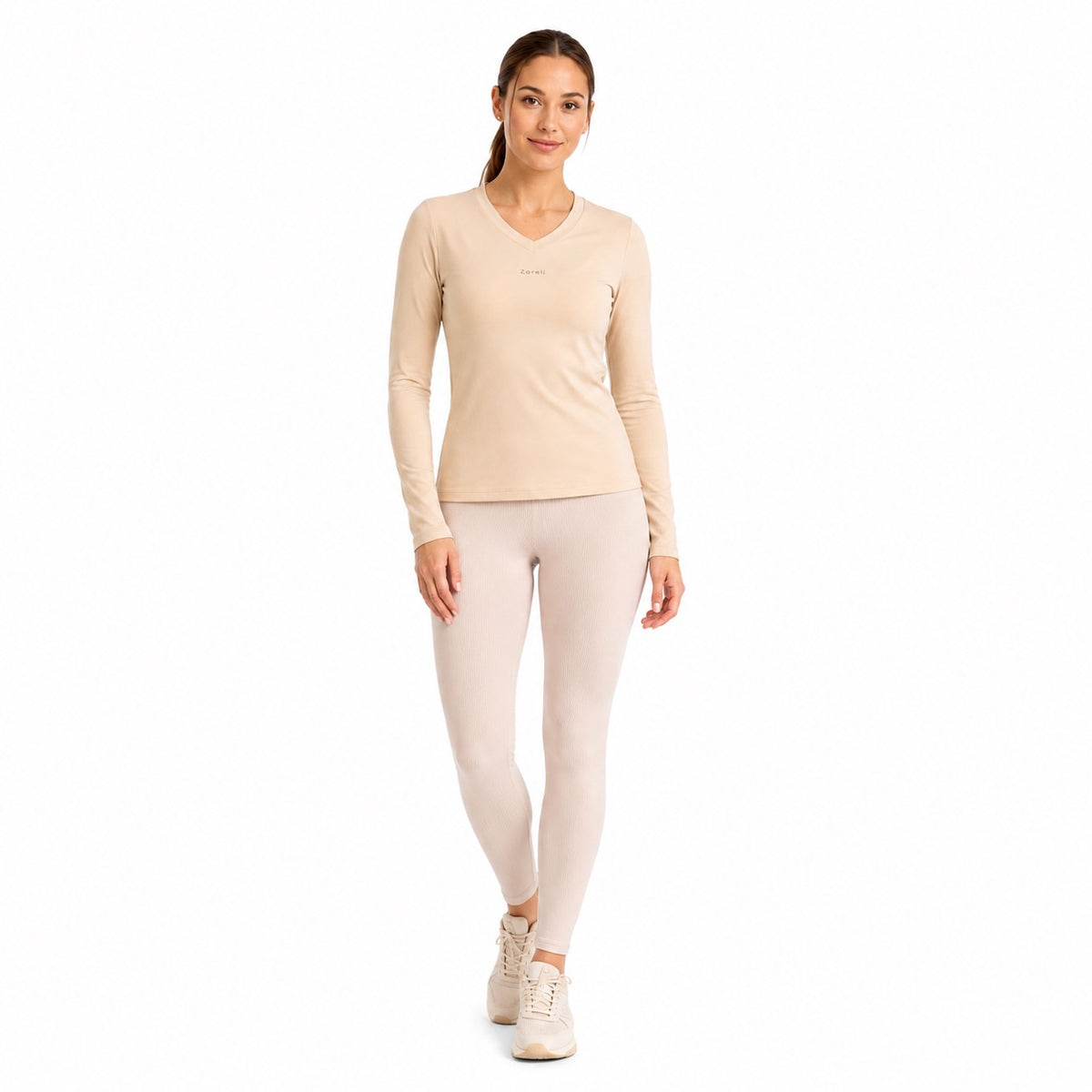 Playera Térmica de Manga Larga con Cuello V – Nude para mujer, vista 4