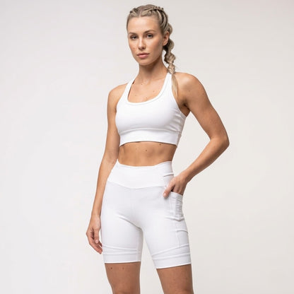 White Performance Shorts with Pockets