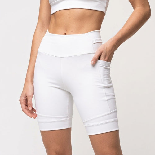 White Performance Shorts with Pockets