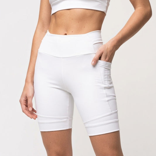 White Performance Shorts with Pockets