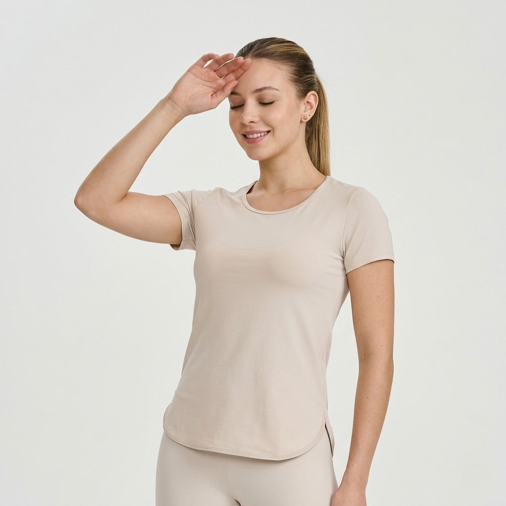 Beige Short Sleeve Sports T-Shirt