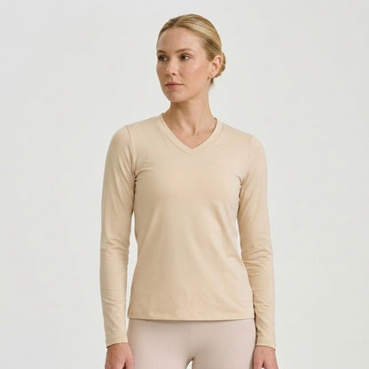 Beige Long Sleeve V-Neck Thermal Shirt