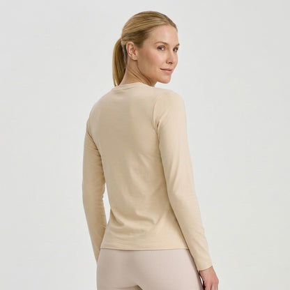Beige Long Sleeve V-Neck Thermal Shirt