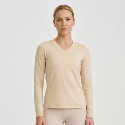 Beige Long Sleeve V-Neck Thermal Shirt