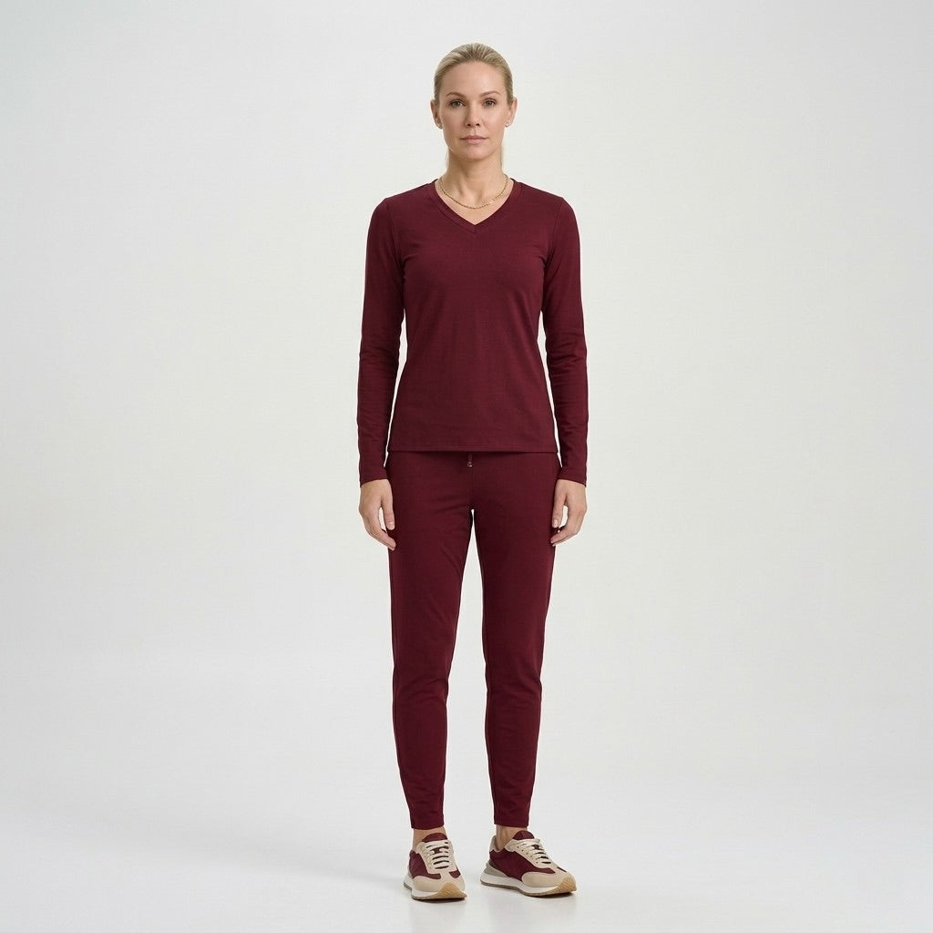 Burgundy Long Sleeve V-Neck Thermal Shirt