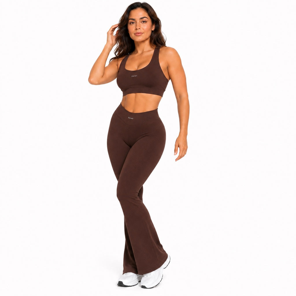 High Waisted Flare Leggings – Coffee Brown