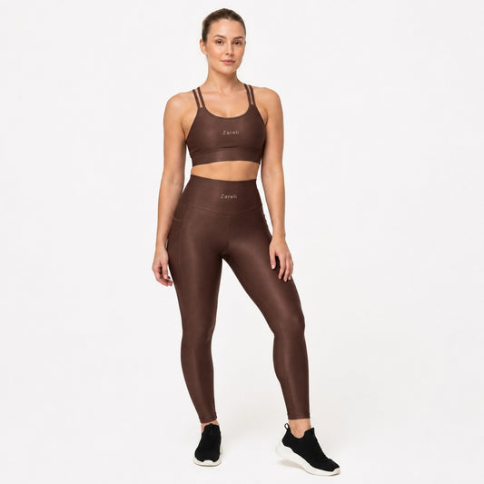 High-Waisted Leggings with Pocket – Brown