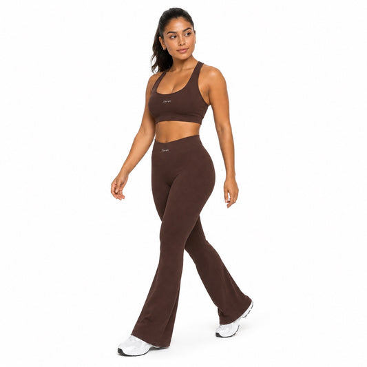 High Waisted Flare Leggings – Coffee Brown
