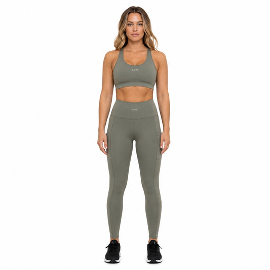 High-Waisted Leggings with Pocket – Green