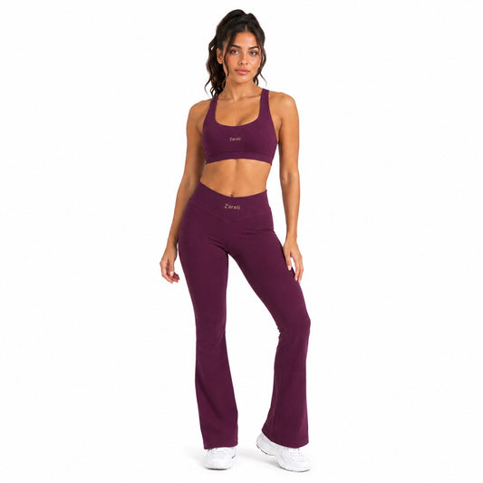 High Waisted Flare Leggings – Wine Plum