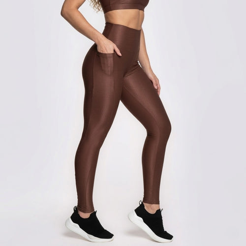 High-Waisted Leggings with Pocket – Brown