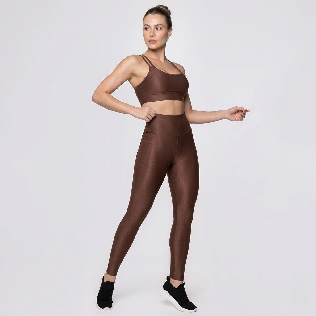 High-Waisted Leggings with Pocket – Brown