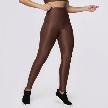 High-Waisted Leggings with Pocket – Brown