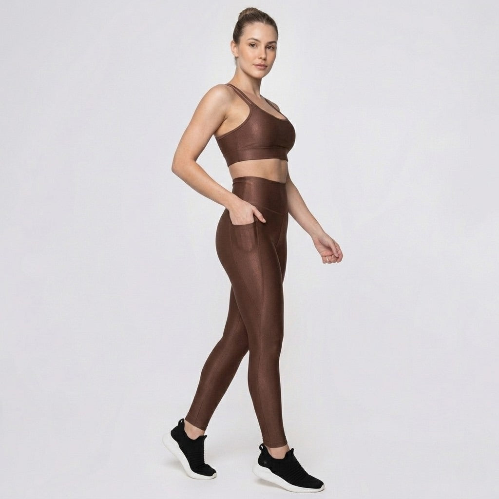 High-Waisted Leggings with Pocket – Brown