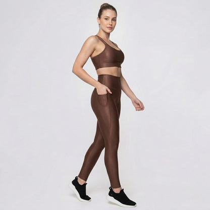 High-Waisted Leggings with Pocket – Brown