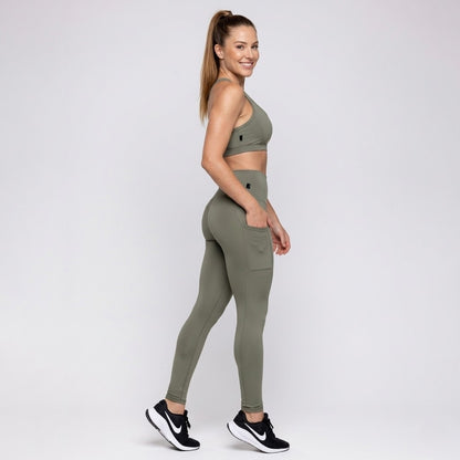High-Waisted Leggings with Pocket – Green