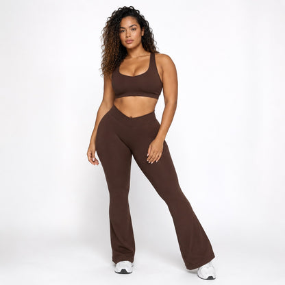 High Waisted Flare Leggings – Coffee Brown