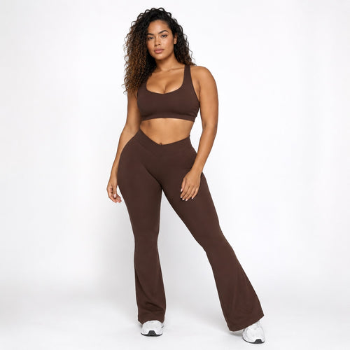 High Waisted Flare Leggings – Coffee Brown