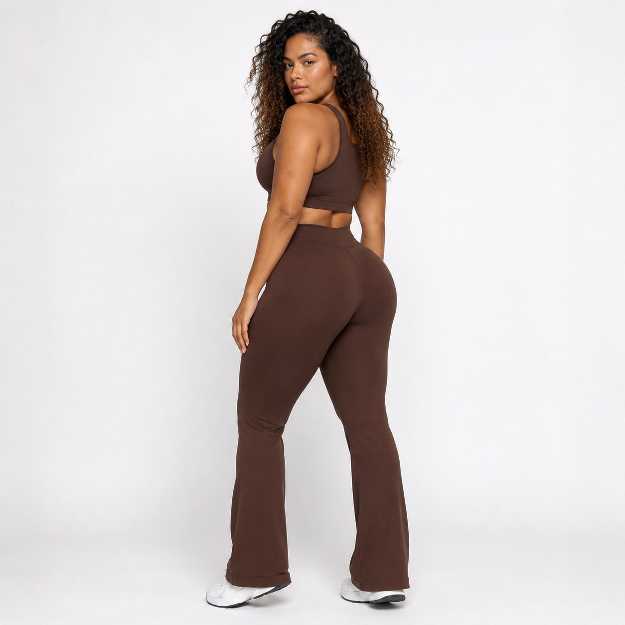 High Waisted Flare Leggings – Coffee Brown