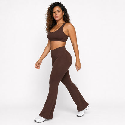 High Waisted Flare Leggings – Coffee Brown