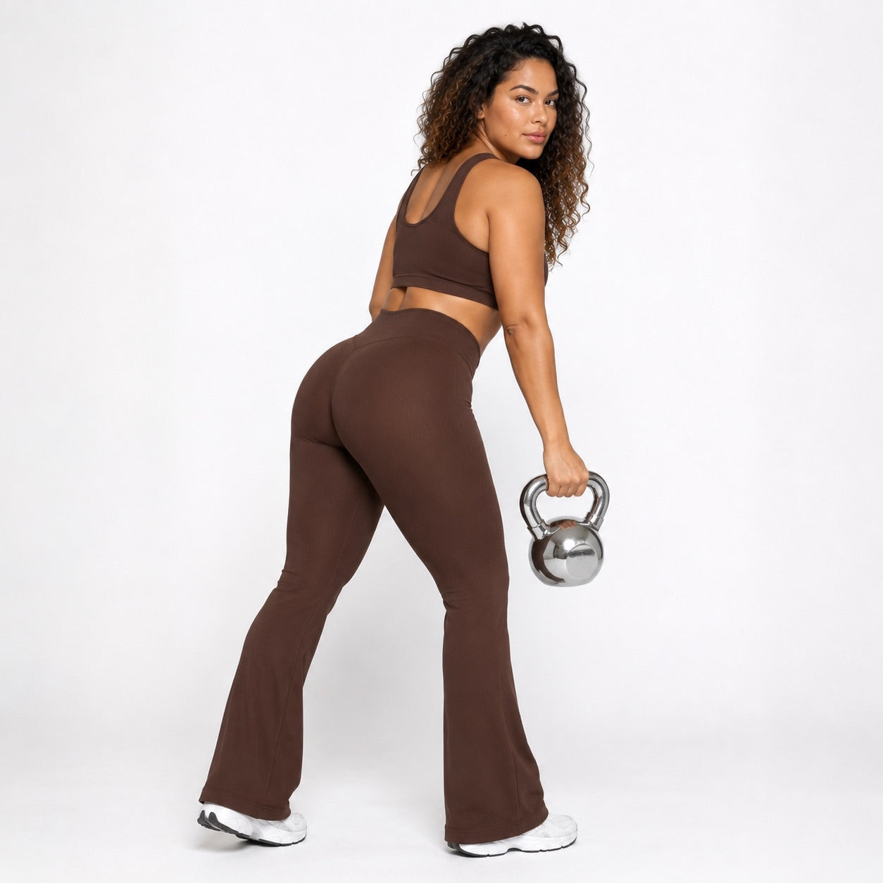 High Waisted Flare Leggings – Coffee Brown