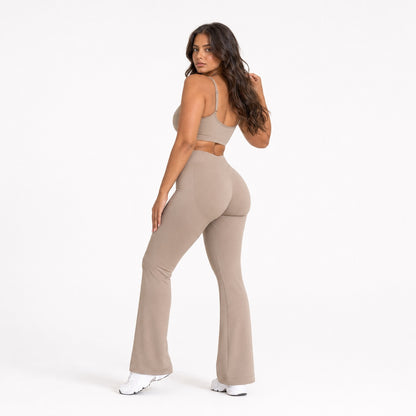 High Waisted Flare Leggings – Nude Beige