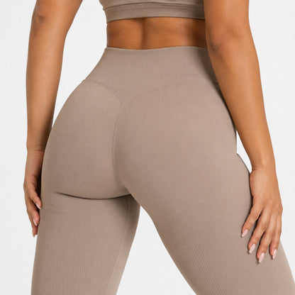 High Waisted Flare Leggings – Nude Beige