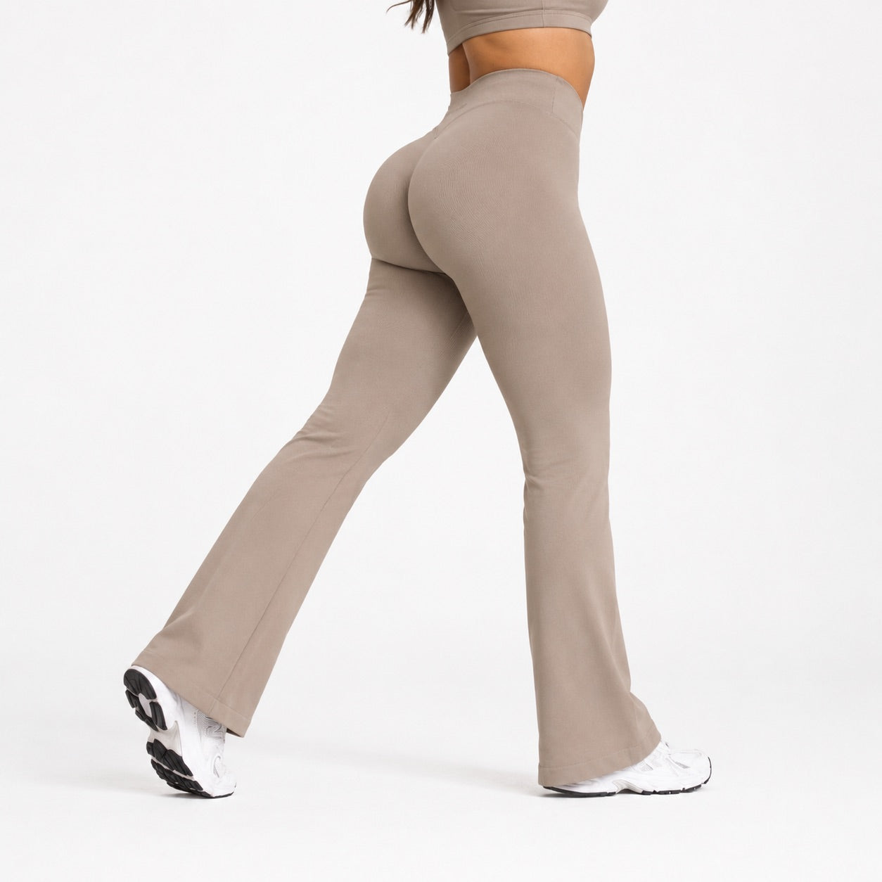 High Waisted Flare Leggings – Nude Beige