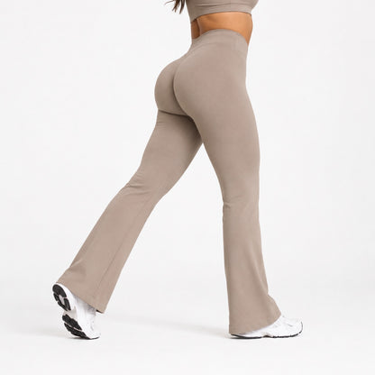 High Waisted Flare Leggings – Nude Beige