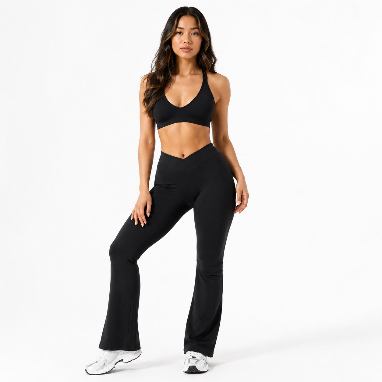 High Waisted Flare Leggings – Midnight Black