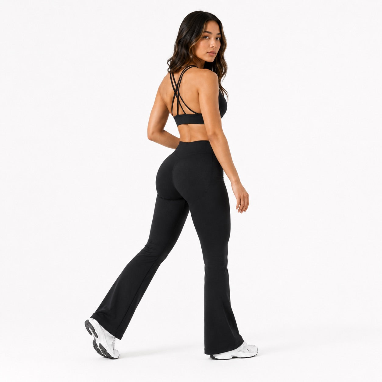 High Waisted Flare Leggings – Midnight Black
