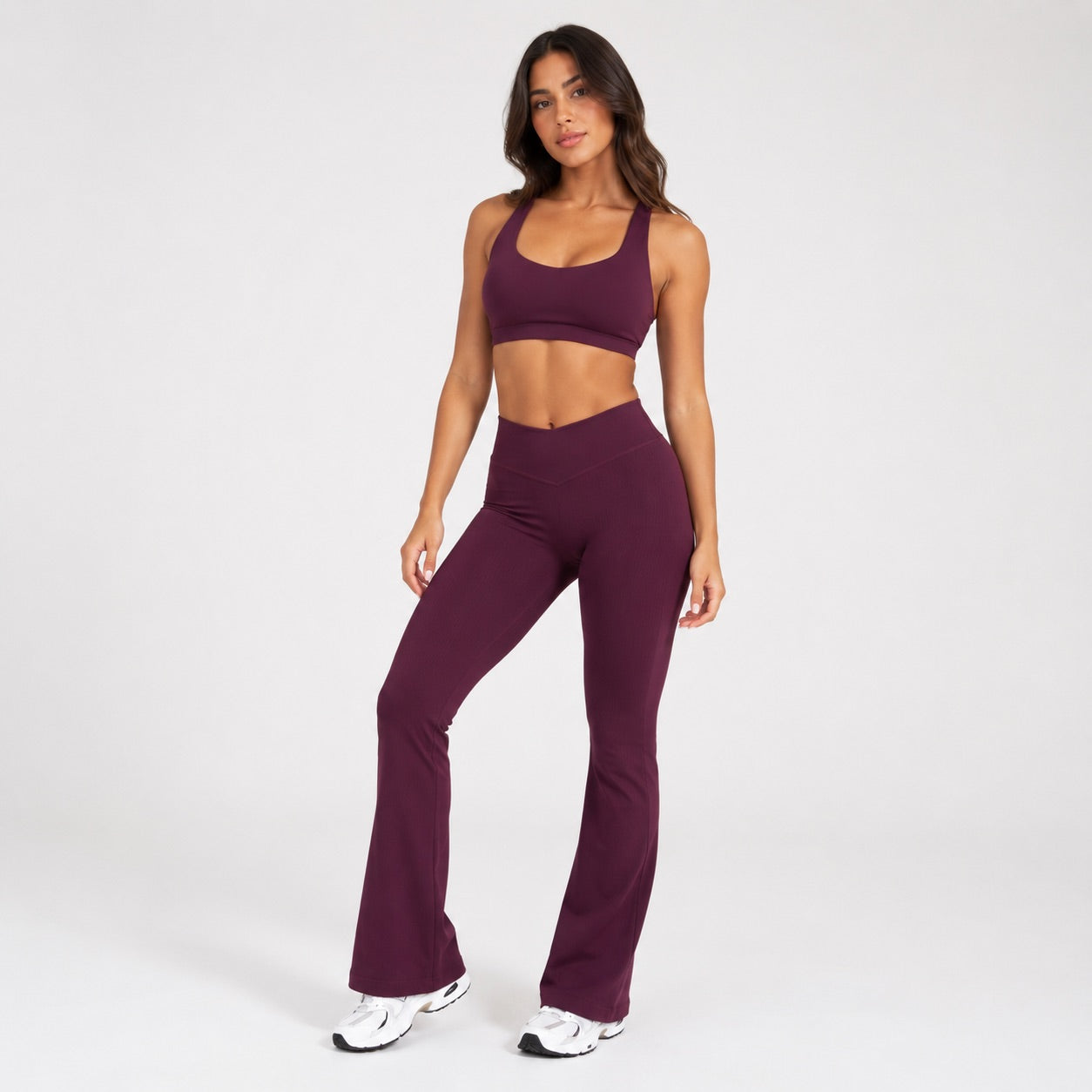 High Waisted Flare Leggings – Wine Plum