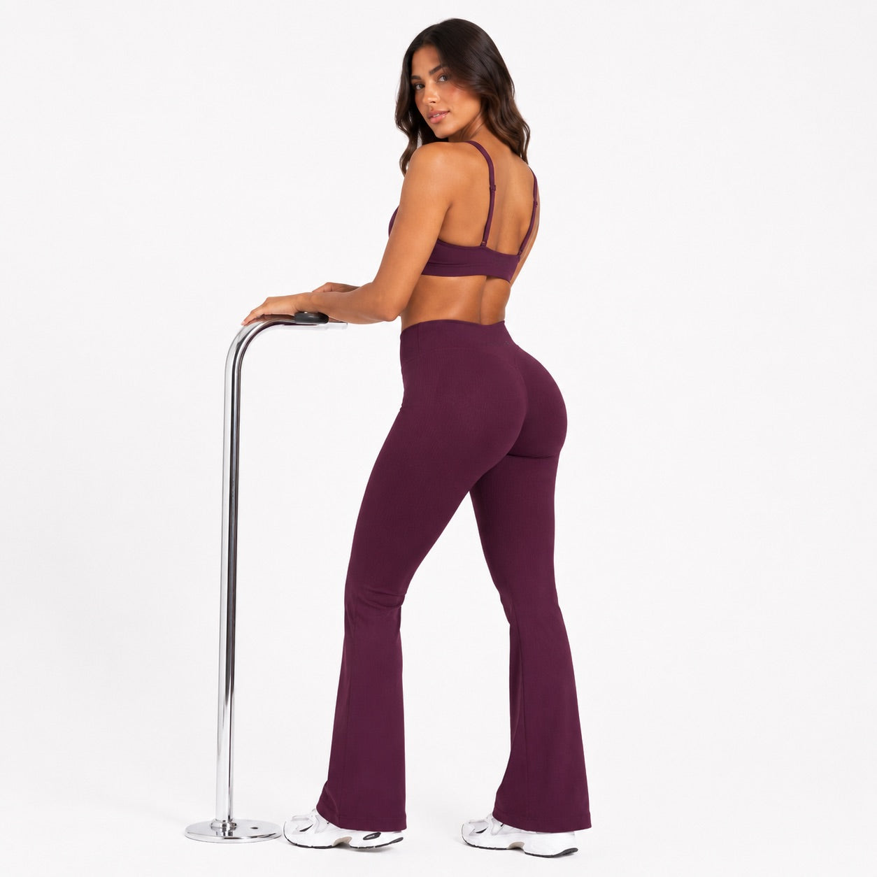 High Waisted Flare Leggings – Wine Plum