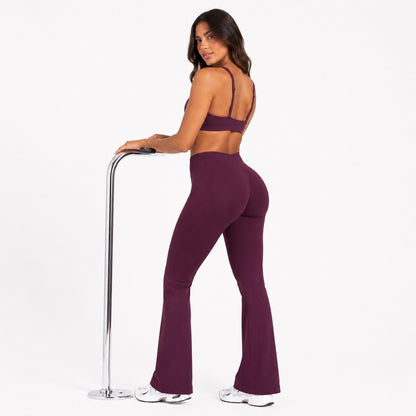 High Waisted Flare Leggings – Wine Plum