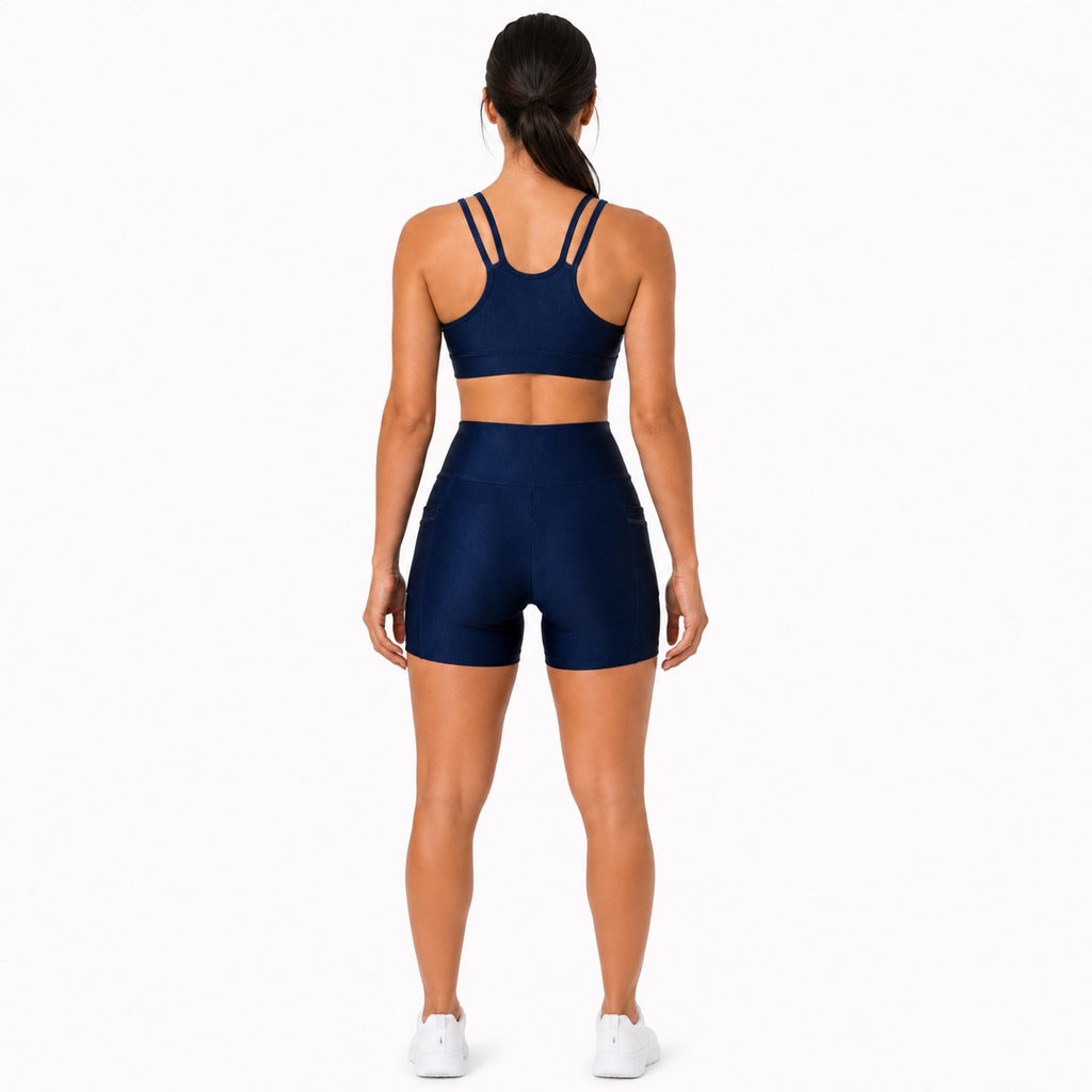 Textured Navy Blue Shorts with Pockets