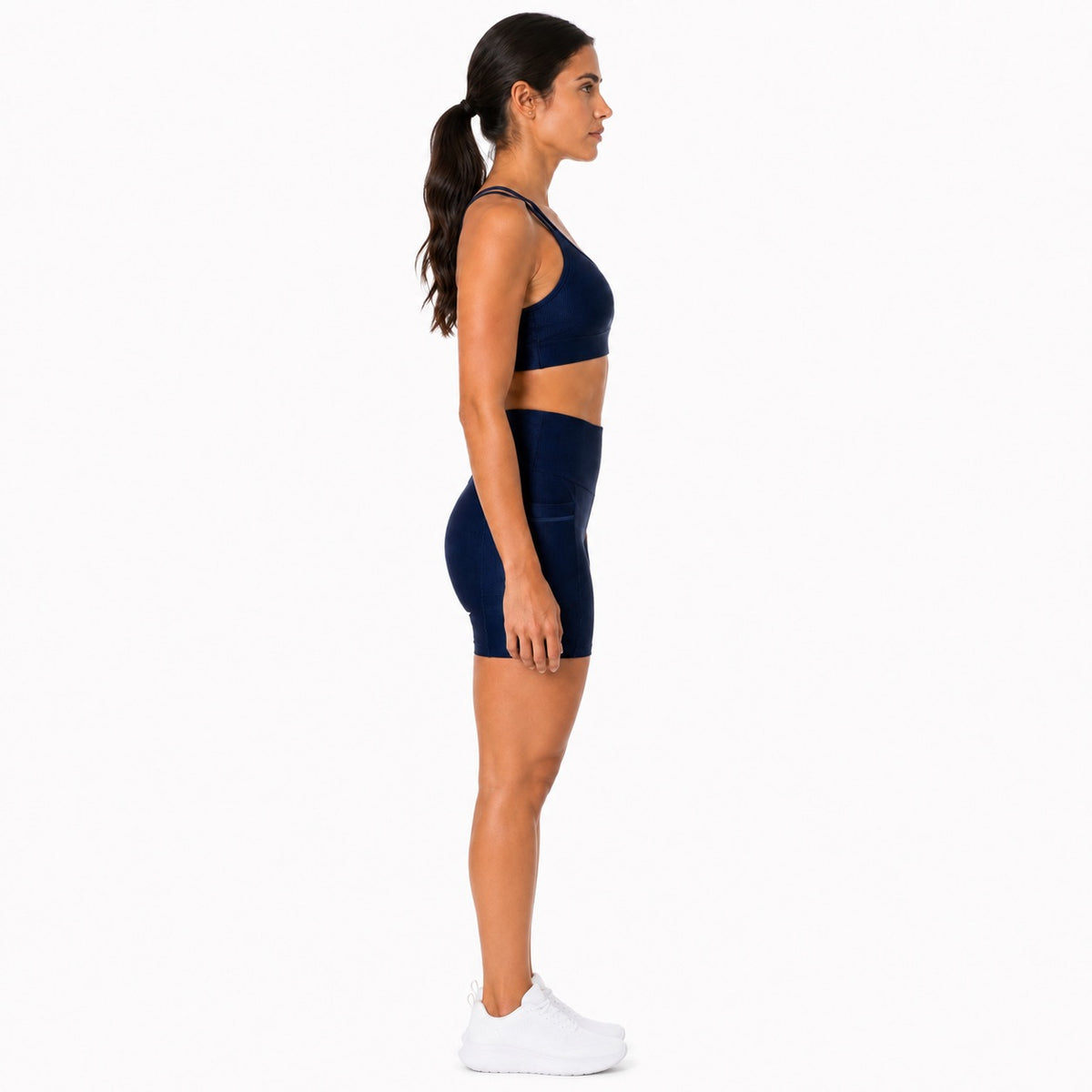 Textured Navy Blue Shorts with Pockets