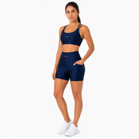 Textured Navy Blue Shorts with Pockets