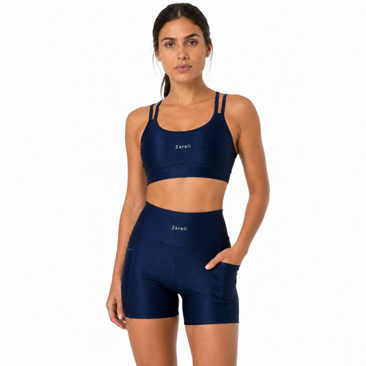 Textured Navy Blue Shorts with Pockets