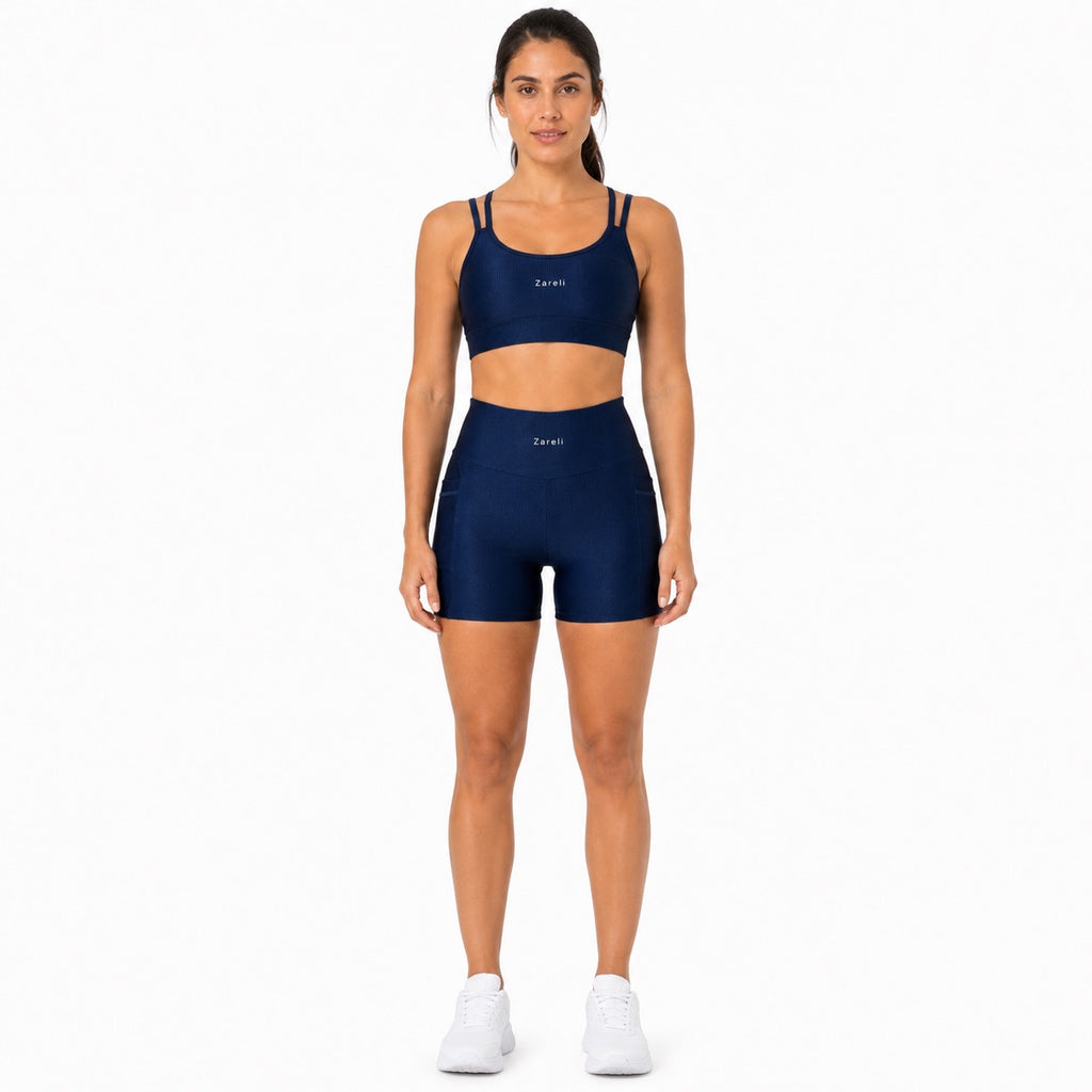 Textured Navy Blue Shorts with Pockets