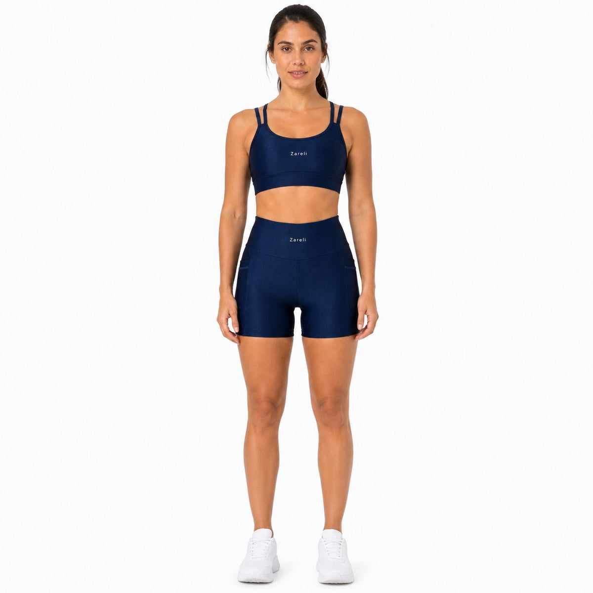 Textured Navy Blue Shorts with Pockets