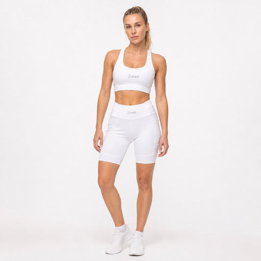 White Performance Shorts with Pockets