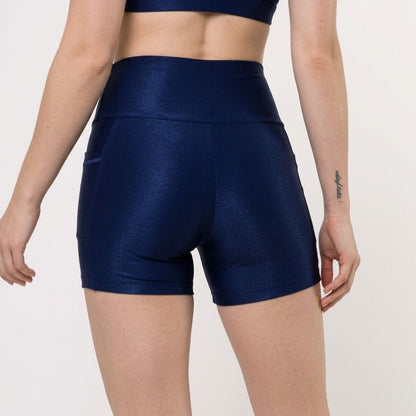 Textured Navy Blue Shorts with Pockets