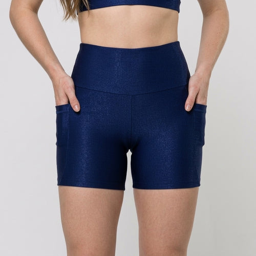 Textured Navy Blue Shorts with Pockets