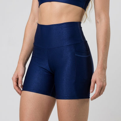 Textured Navy Blue Shorts with Pockets